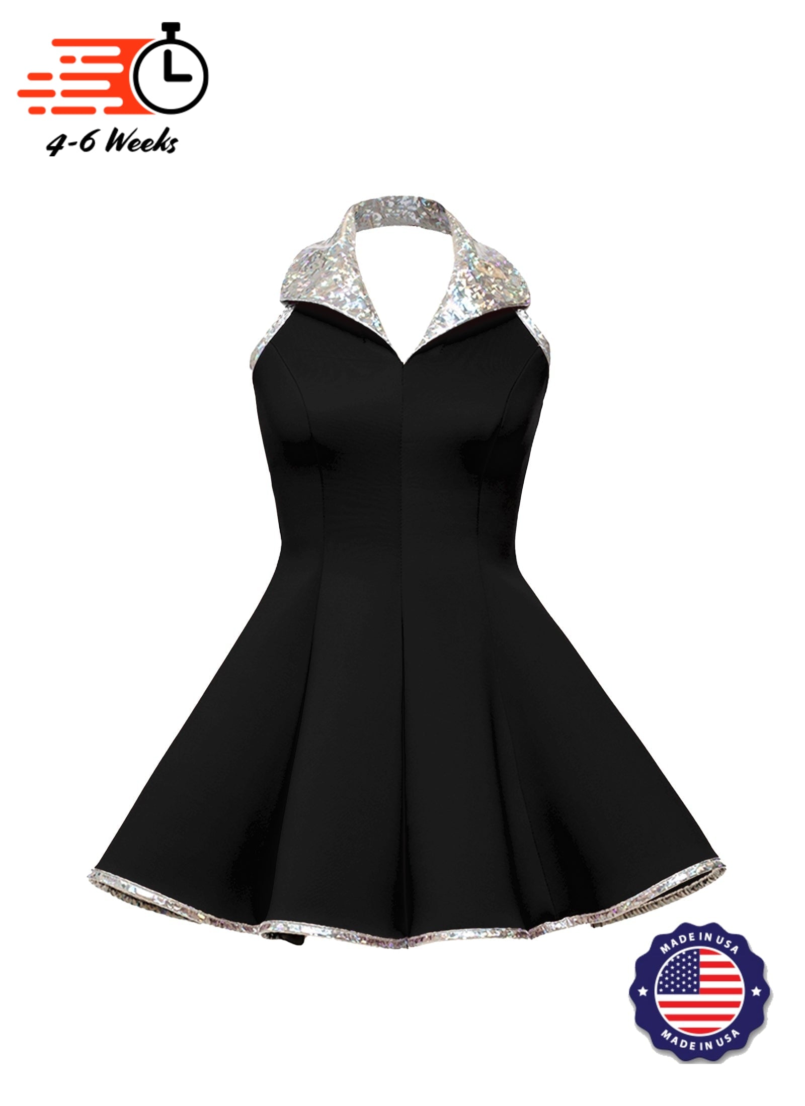 Lapel Collar Princess Panel Show Choir Dress - Neutrals and Black - Ships 4 to 6 weeks