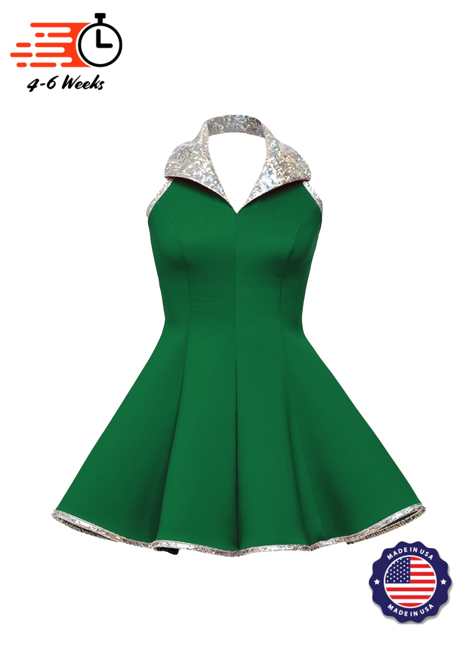 Lapel Collar Princess Panel Show Choir Dress - Greens & Yellows - Ships 4 to 6 weeks