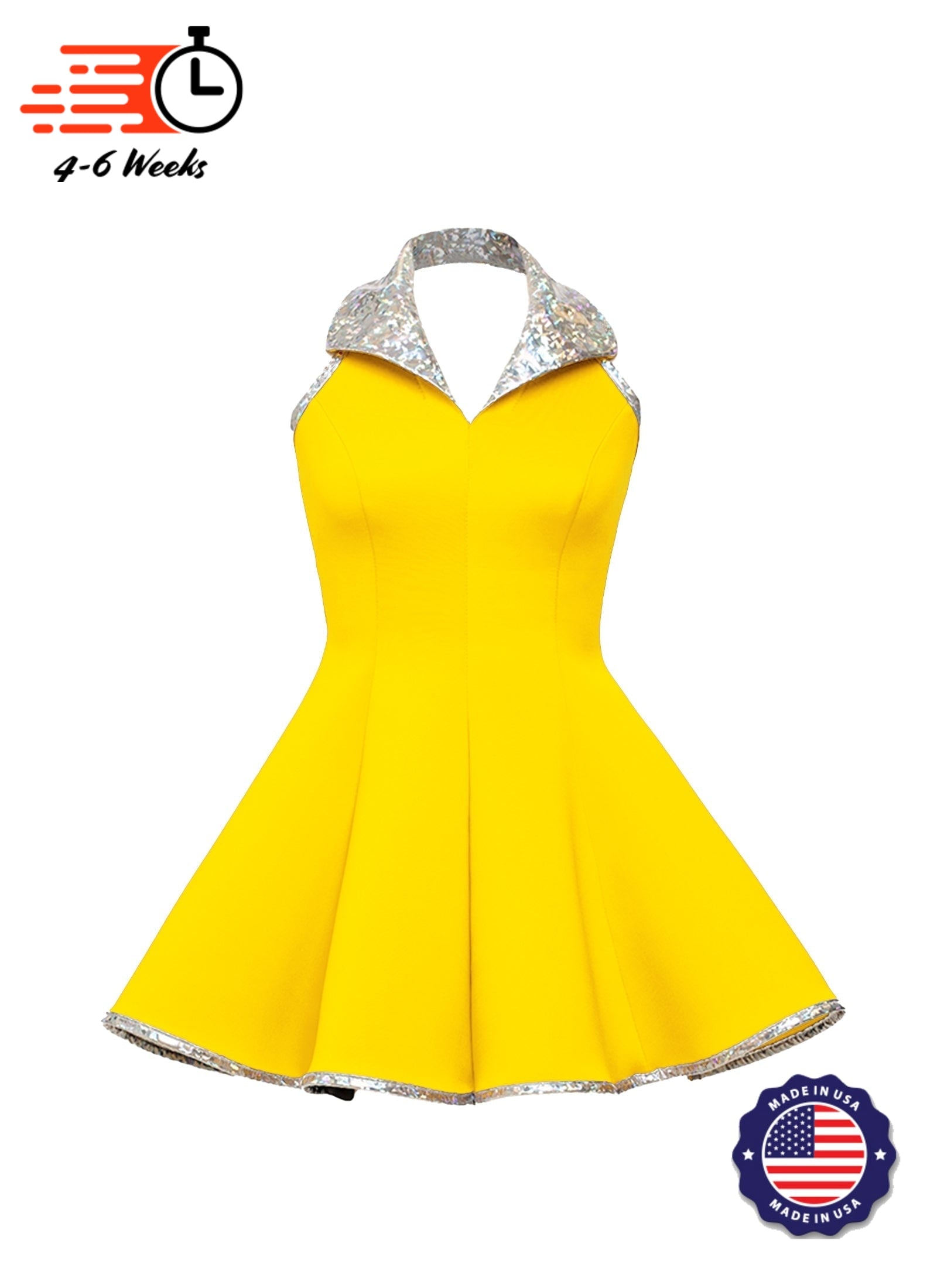 Lapel Collar Princess Panel Show Choir Dress - Greens & Yellows - Ships 4 to 6 weeks