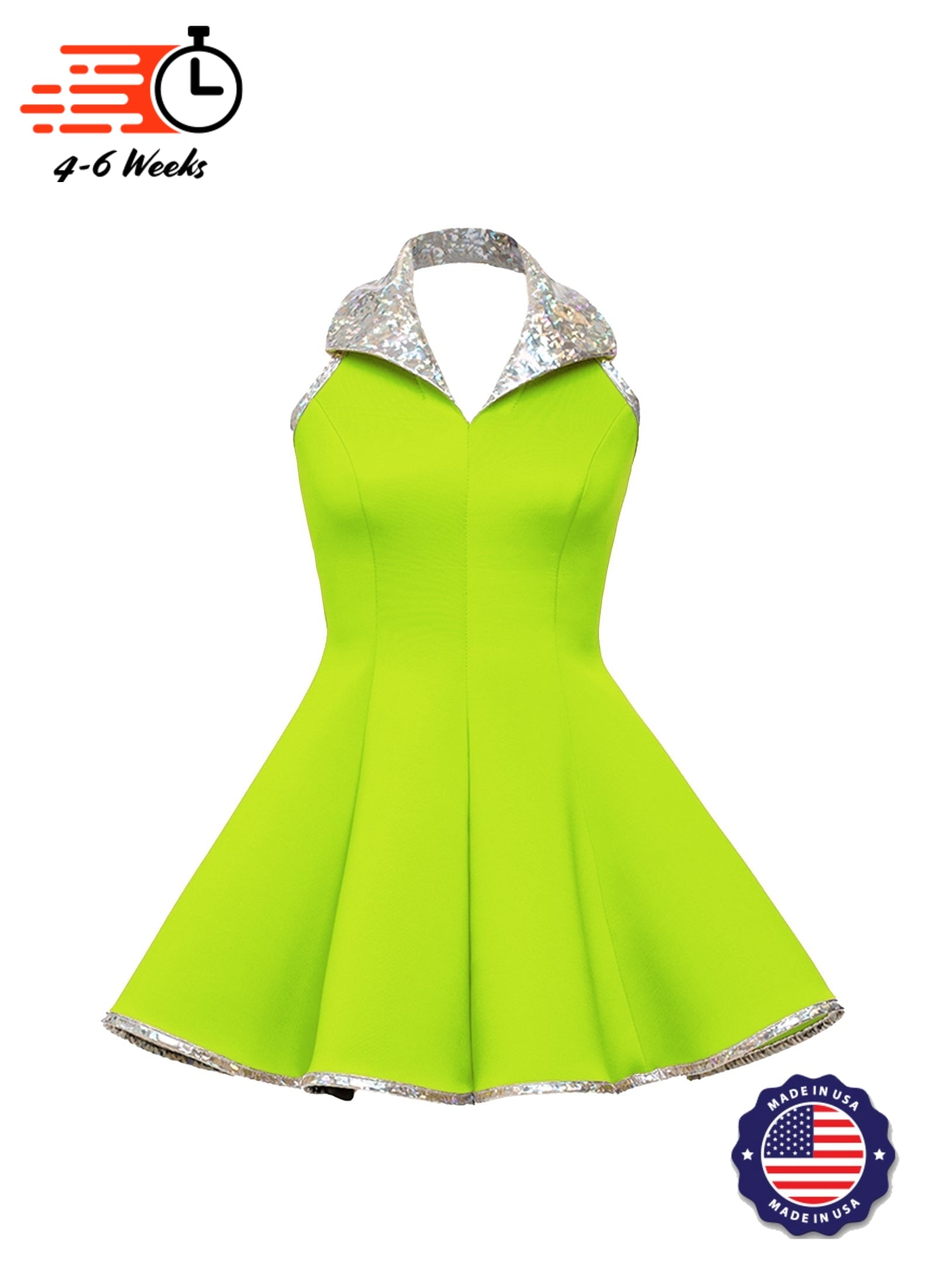 Lapel Collar Princess Panel Show Choir Dress - Greens & Yellows - Ships 4 to 6 weeks