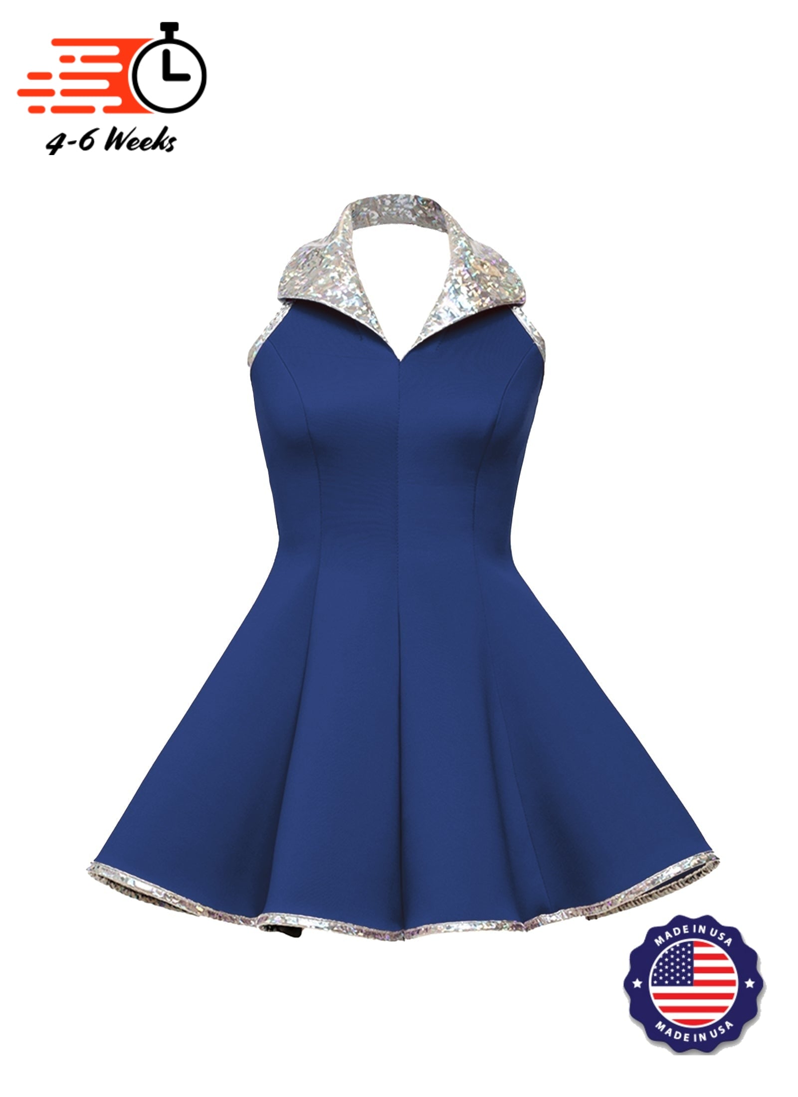 Lapel Collar Princess Panel Show Choir Dress - Blues - Ships 4 to 6 weeks