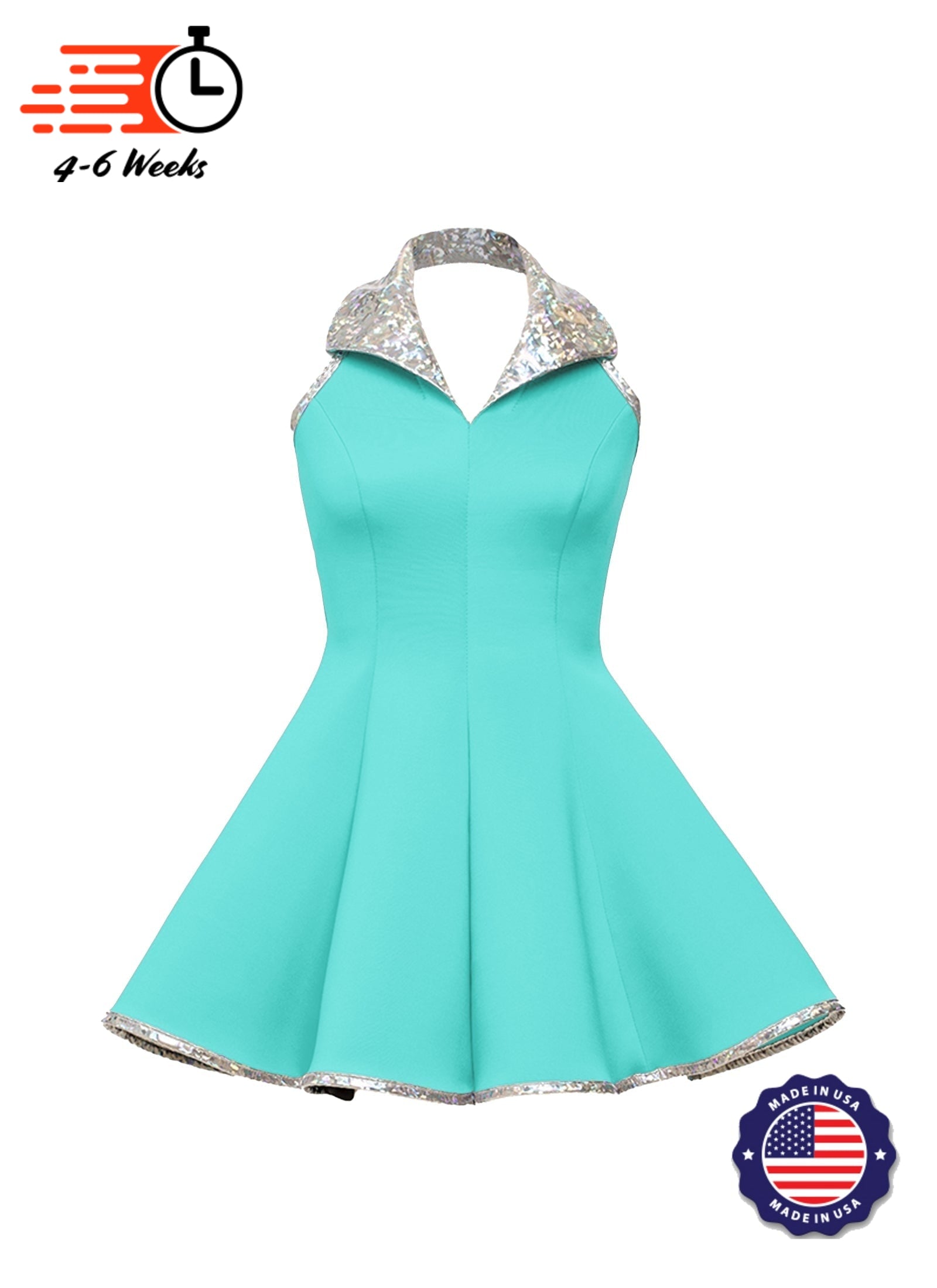 Lapel Collar Princess Panel Show Choir Dress - Blues - Ships 4 to 6 weeks