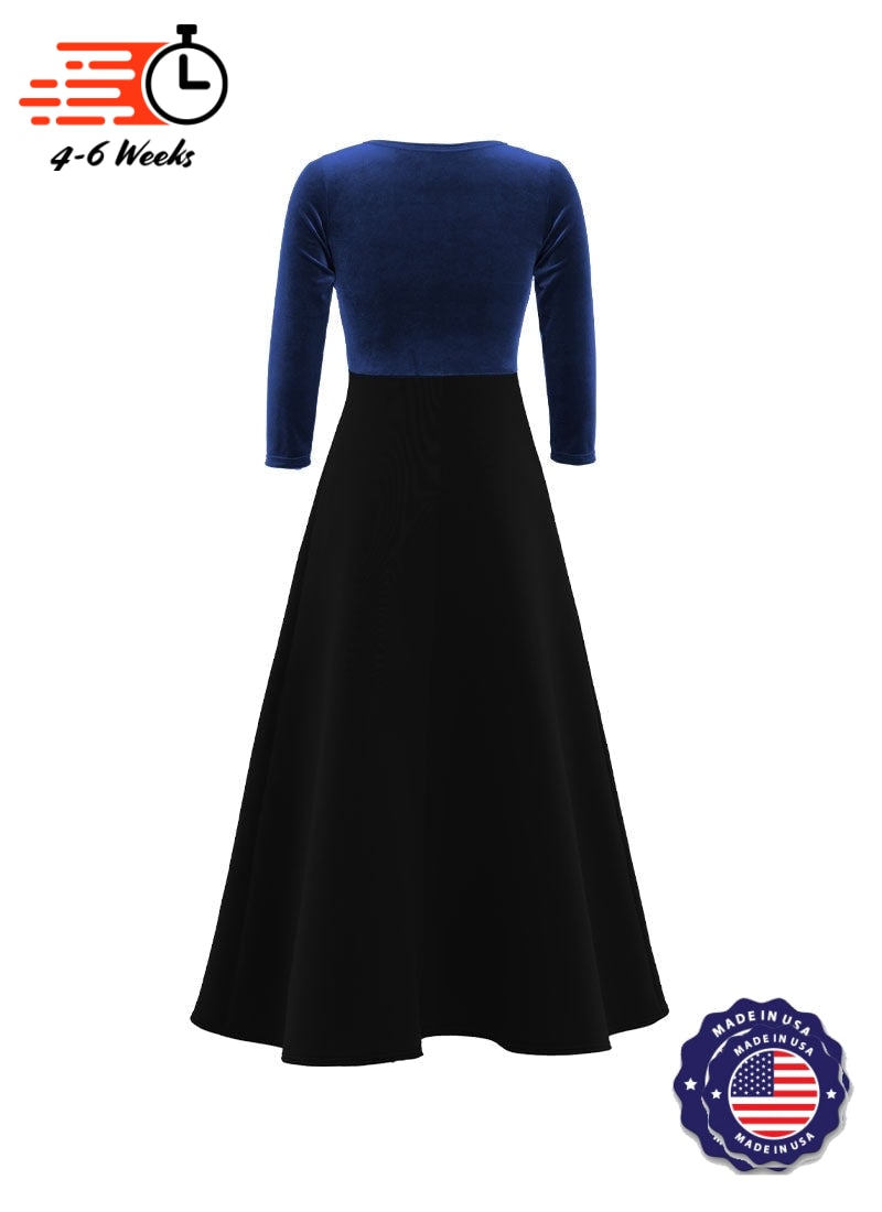 V-Neck High Back Neck 3/4 Sleeve Stretch Velvet Top/ Black Crepe Knit Gown