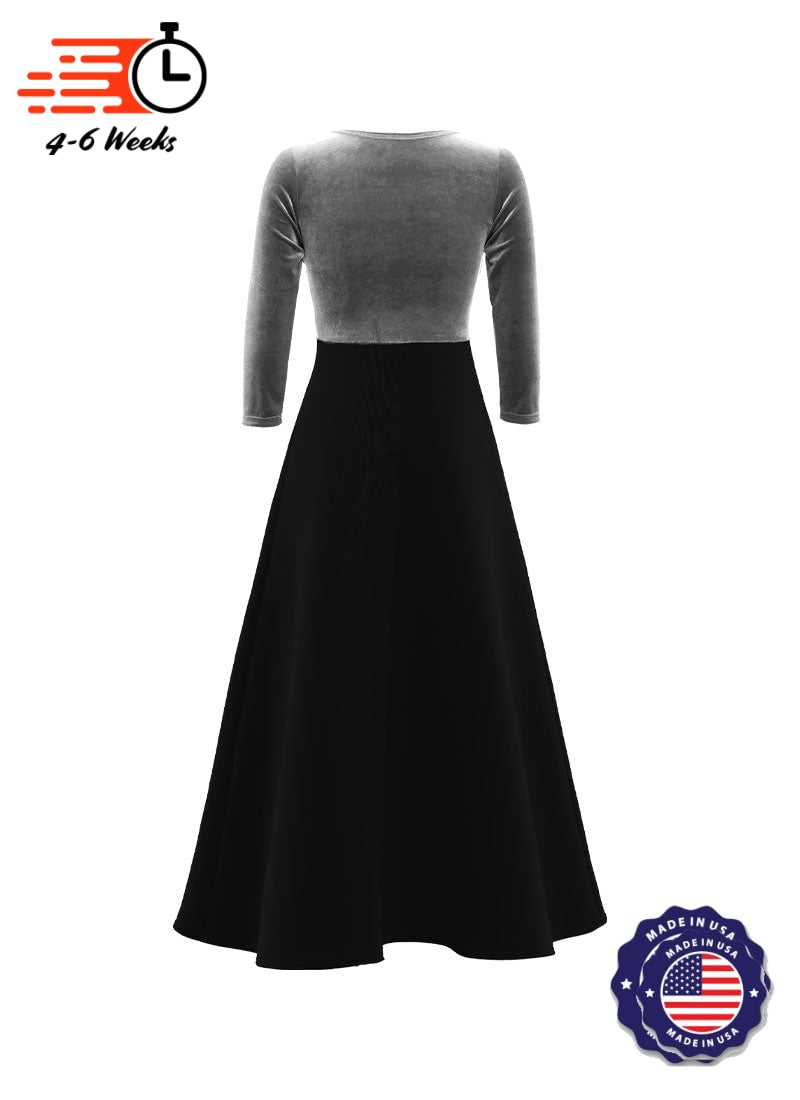 V-Neck High Back Neck 3/4 Sleeve Stretch Velvet Top/ Black Crepe Knit Gown