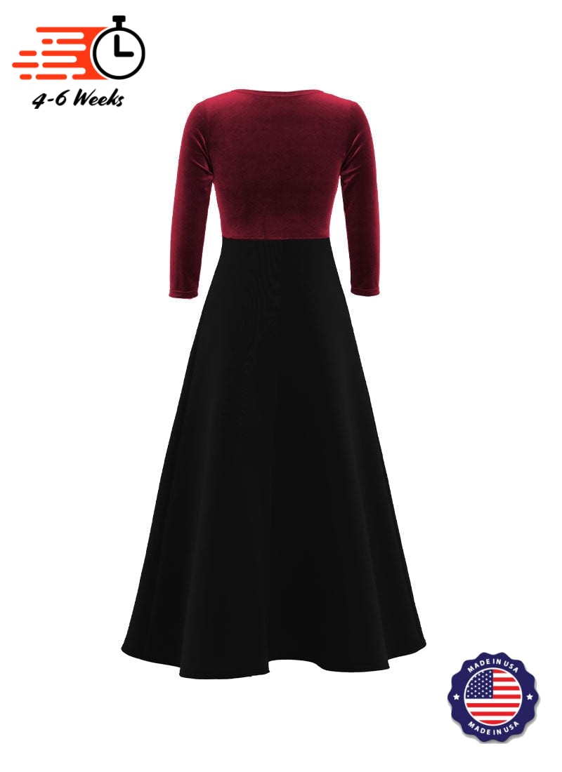 V-Neck High Back Neck 3/4 Sleeve Stretch Velvet Top/ Black Crepe Knit Gown