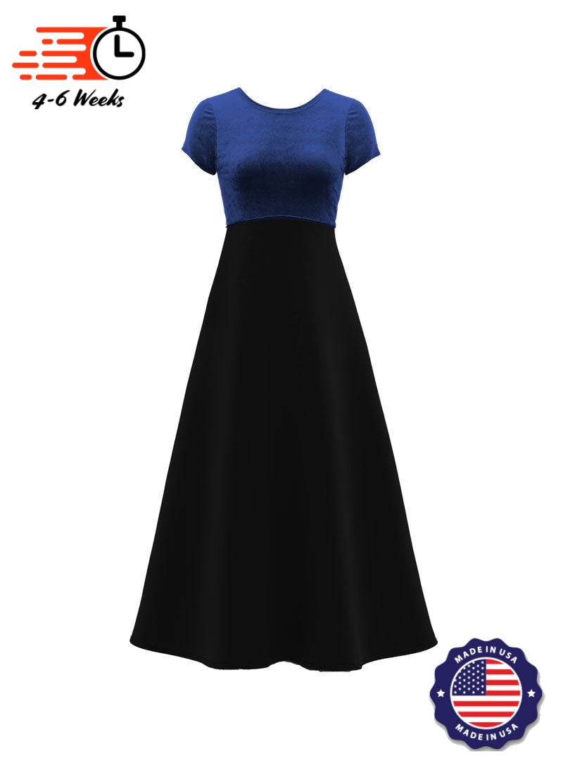 Jewel Neck V-Back Neck Short Sleeve Stretch Velvet Top/ Black Crepe Knit Gown