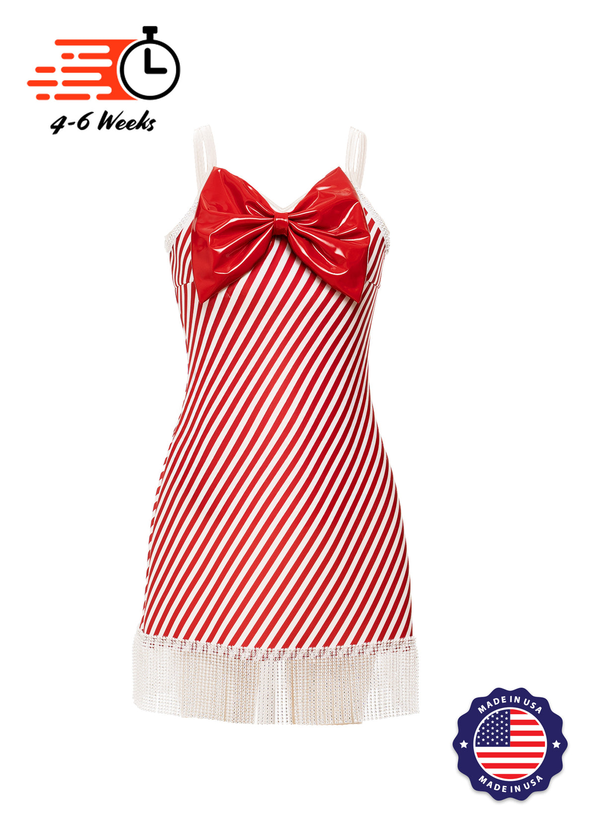 Candy Cane Stripe with Red Bow Shift Show Choir Dress - Ships 4 to 6 weeks