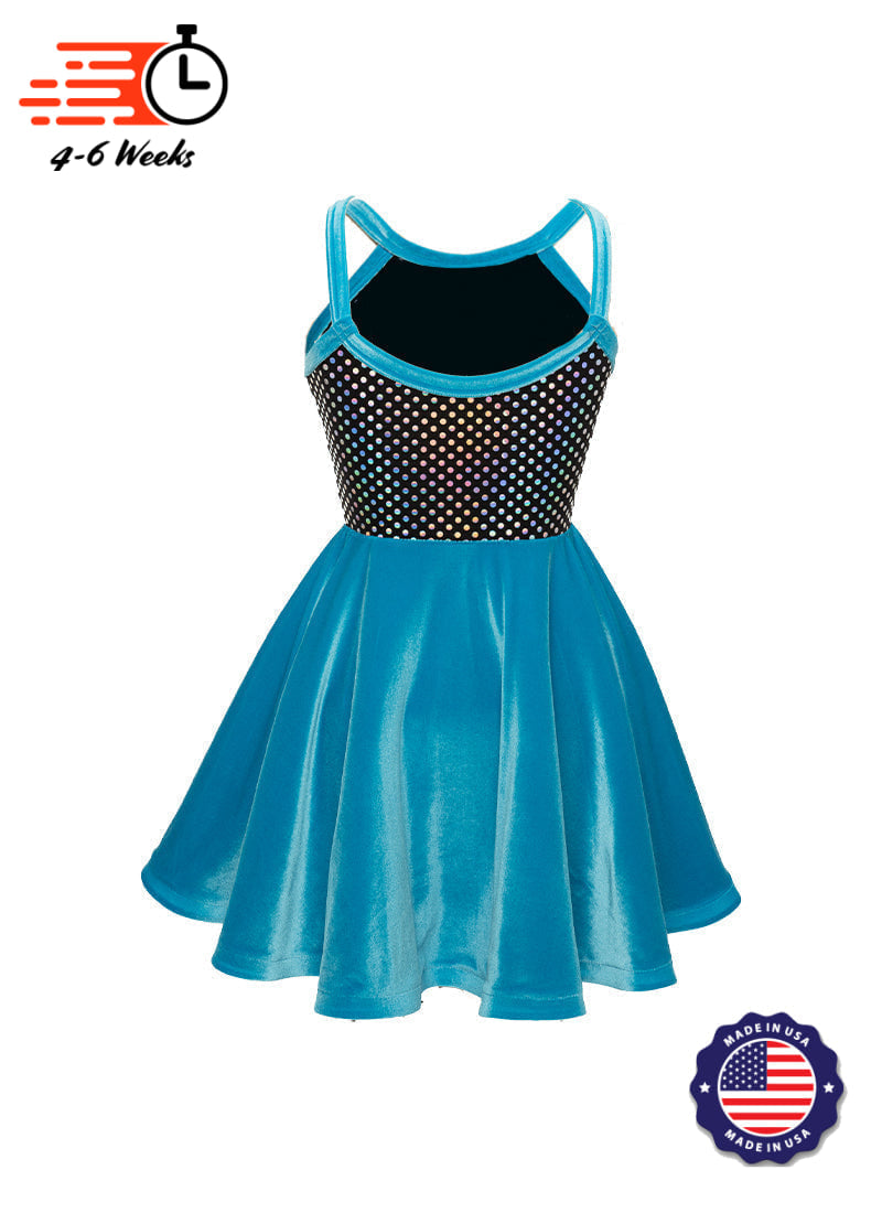 Black/Silver Laser Dot & Turquoise Velvet Show Choir Dress back