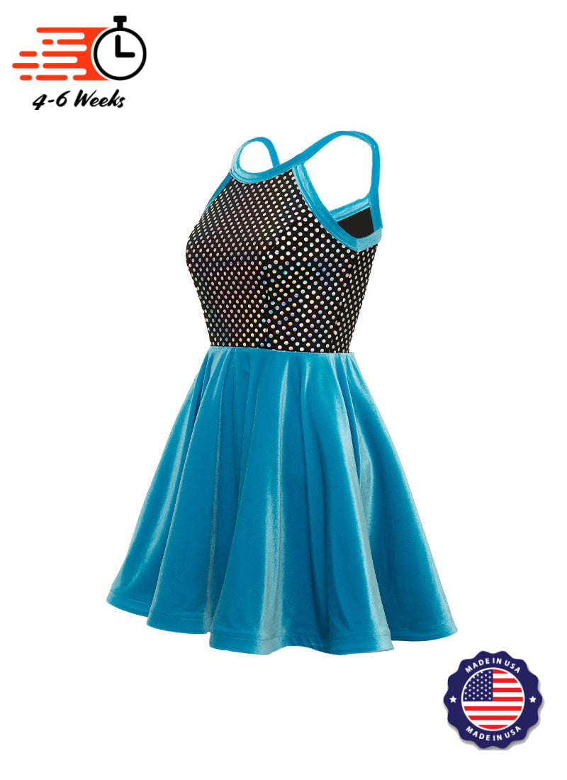 Black/Silver Laser Dot & Turquoise Velvet Show Choir Dress side