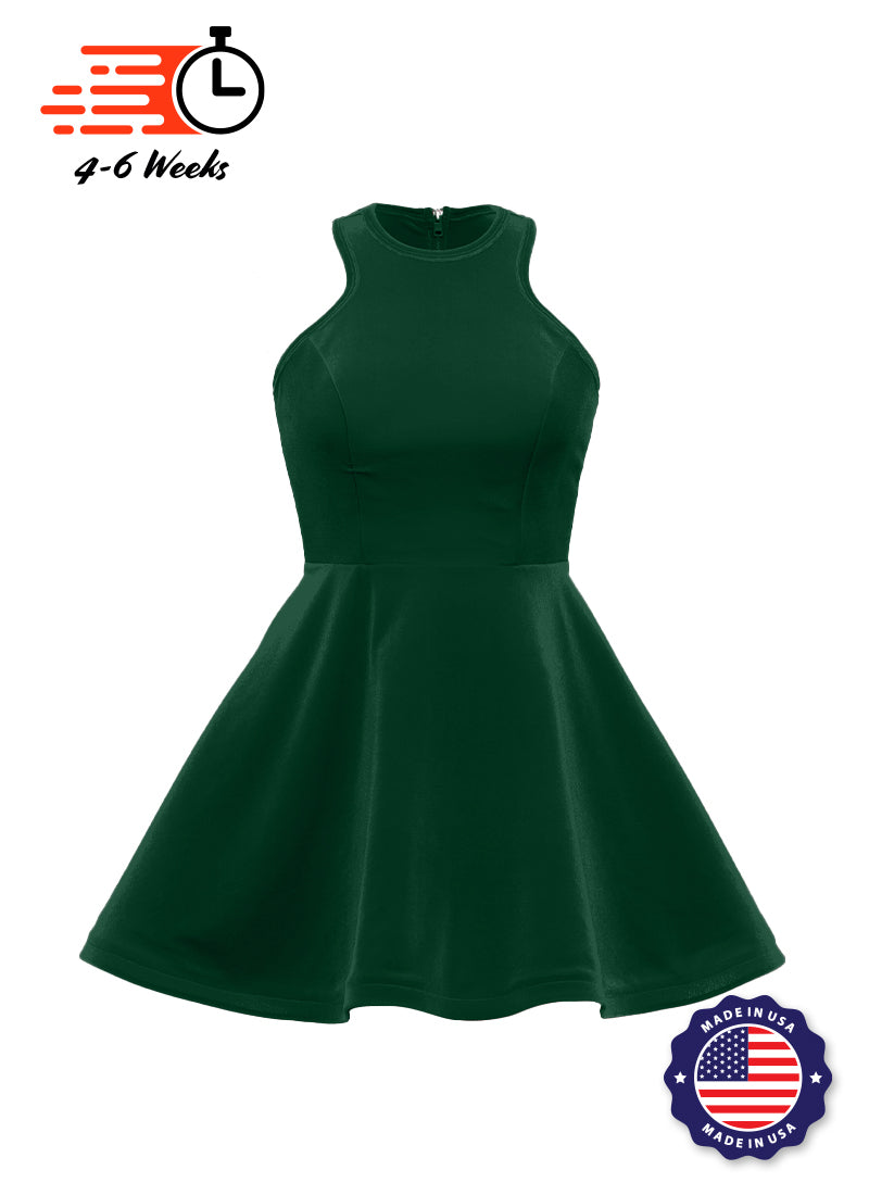 Hunter Green Serpentine Neckline Show Choir Dress front