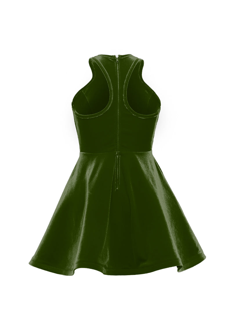 Olive Green Serpentine Neckline Show Choir Dress back