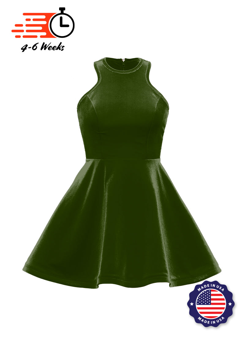 Olive Green Serpentine Neckline Show Choir Dress front