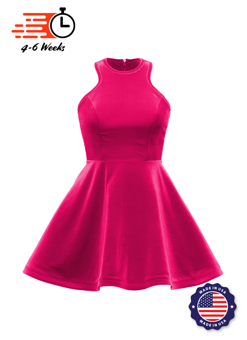 Hot Pink Serpentine Neckline Show Choir Dress front