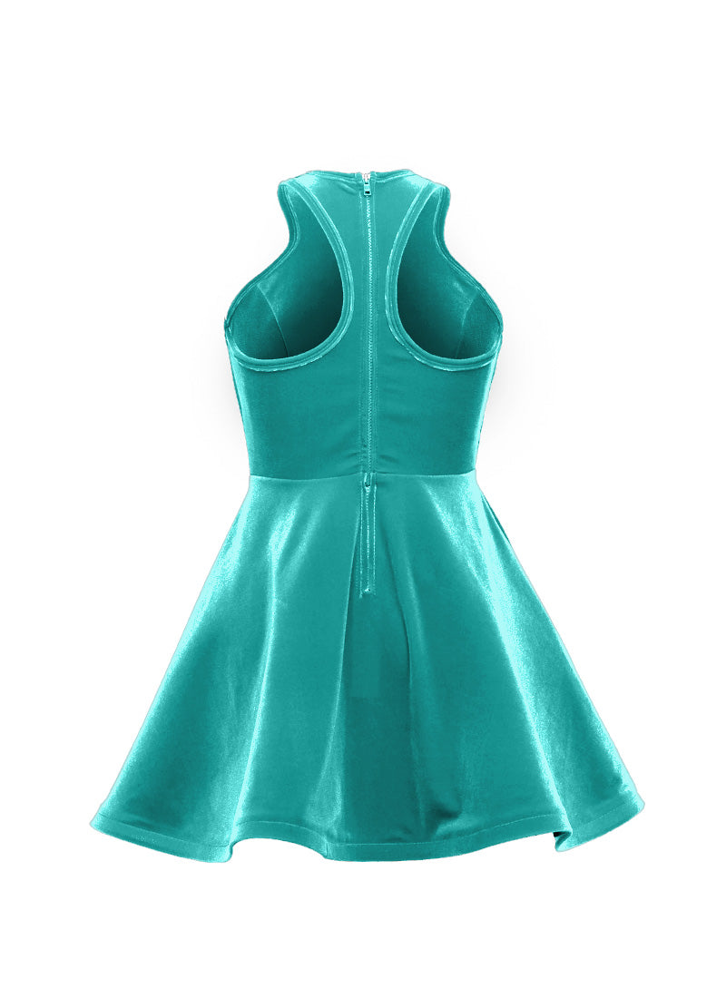 Tiffany Blue Serpentine Neckline Show Choir Dress back