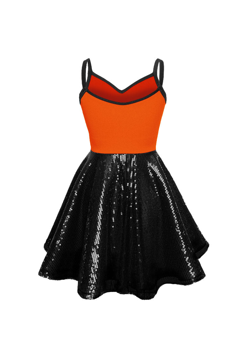 Super Techno Bodice/Black Sequin Show Choir Dress - Reds & Oranges - Ships 4 to 6 weeks