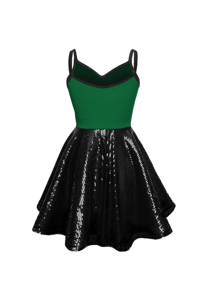 Super Techno Bodice/Black Sequin Show Choir Dress - Greens & Yellows - Ships 4 to 6 weeks