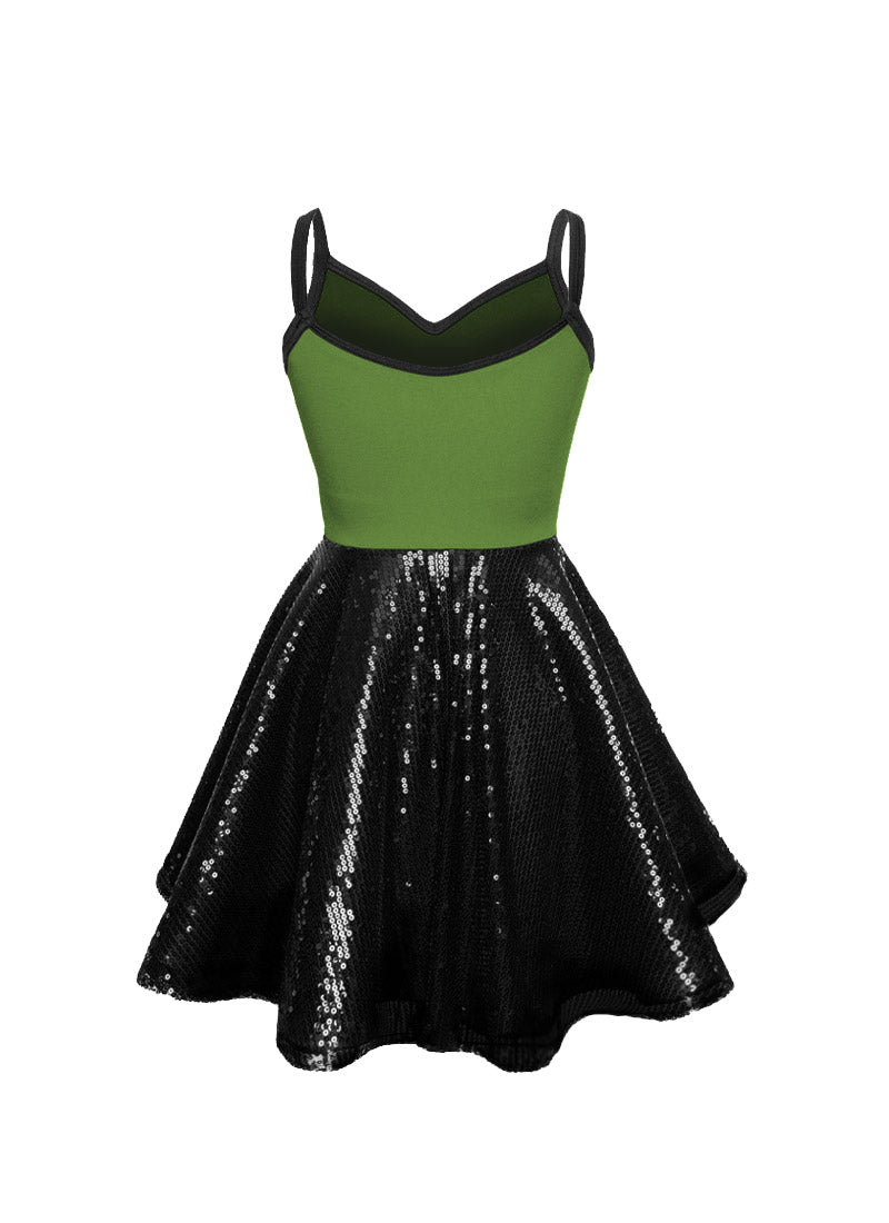 Super Techno Bodice/Black Sequin Show Choir Dress - Greens & Yellows - Ships 4 to 6 weeks