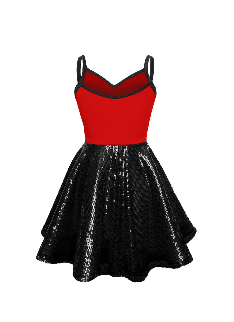 Super Techno Bodice/Black Sequin Show Choir Dress - Reds & Oranges - Ships 4 to 6 weeks