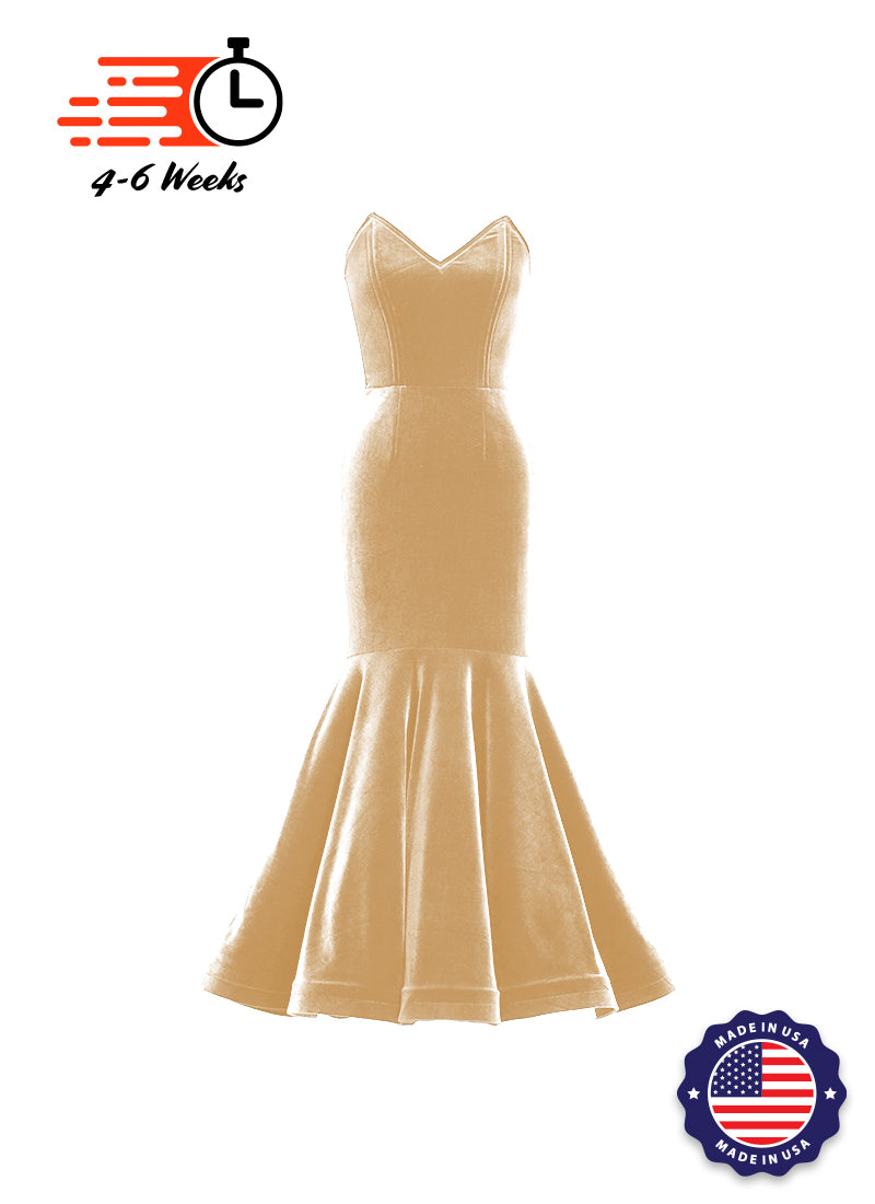 Velvet V-Neck Mermaid Show Choir Gown - Neutrals - Ships 4 to 6 weeks