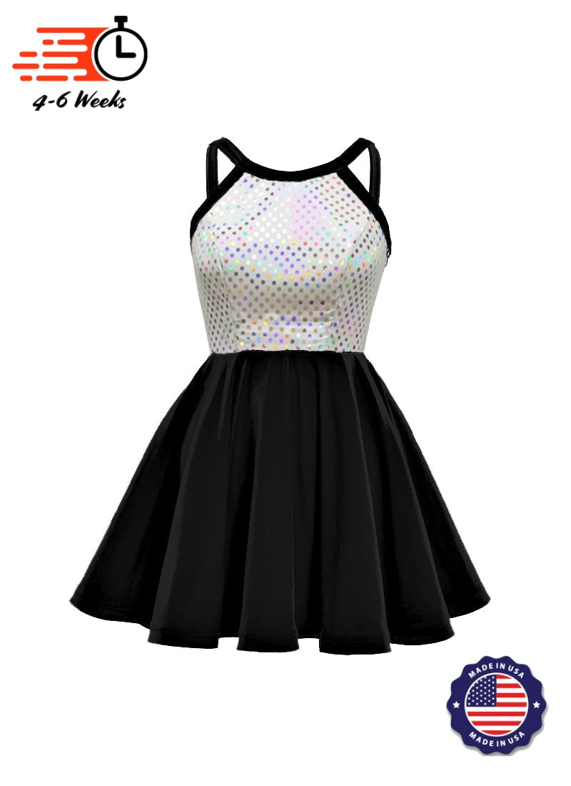 White/Silver Laser Dot & Velvet Show Choir Dress - Neutrals - Ships 4 to 6 weeks