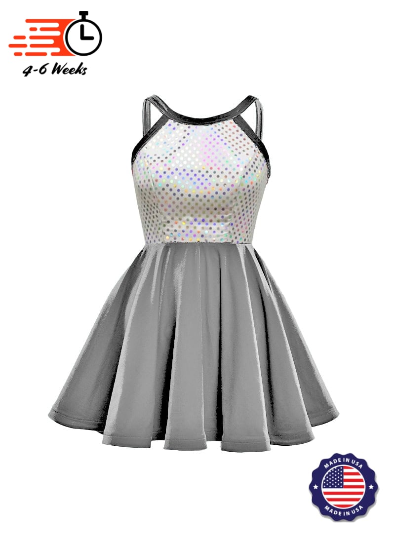 White/Silver Laser Dot & Velvet Show Choir Dress - Neutrals - Ships 4 to 6 weeks