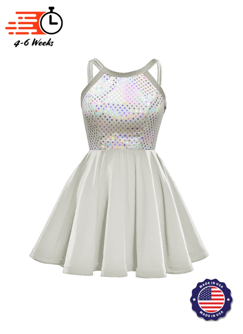 White/Silver Laser Dot & Velvet Show Choir Dress - Neutrals - Ships 4 to 6 weeks