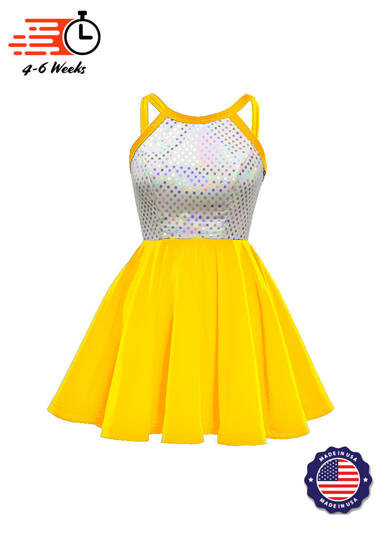 White/Silver Laser Dot & Velvet Show Choir Dress - Greens & Yellows - Ships 4 to 6 weeks