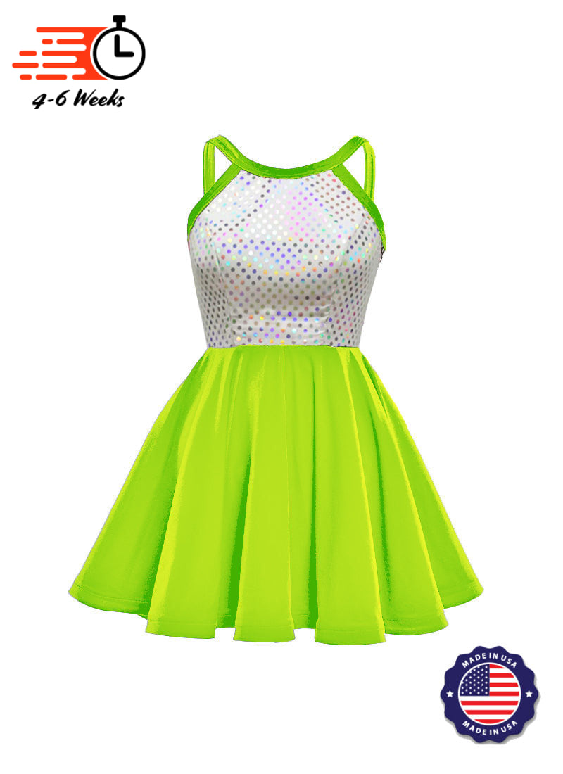 White/Silver Laser Dot & Velvet Show Choir Dress - Greens & Yellows - Ships 4 to 6 weeks