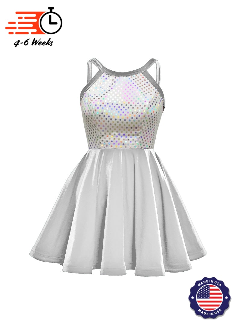White/Silver Laser Dot & Velvet Show Choir Dress - Neutrals - Ships 4 to 6 weeks