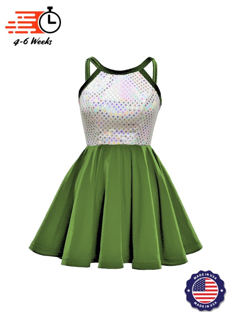 White/Silver Laser Dot & Velvet Show Choir Dress - Greens & Yellows - Ships 4 to 6 weeks