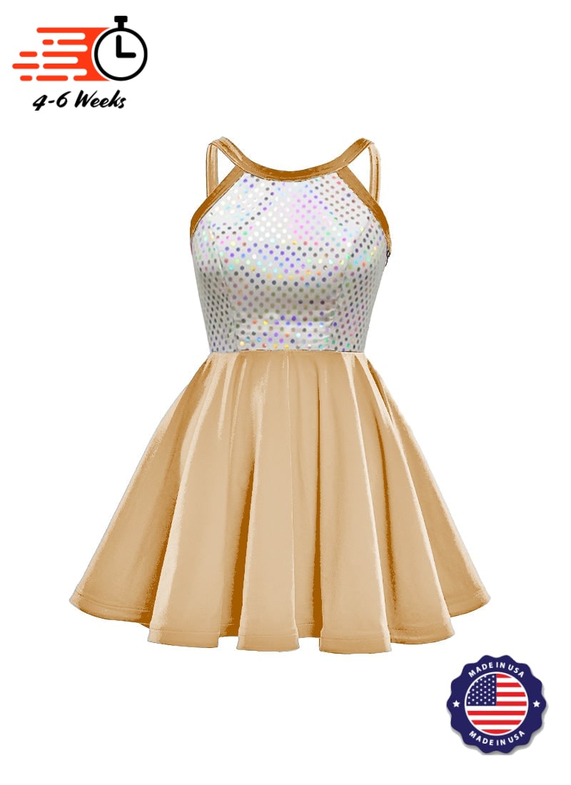 White/Silver Laser Dot & Velvet Show Choir Dress - Neutrals - Ships 4 to 6 weeks