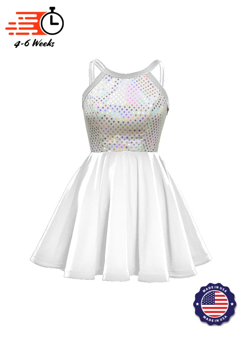 White/Silver Laser Dot & Velvet Show Choir Dress - Neutrals - Ships 4 to 6 weeks