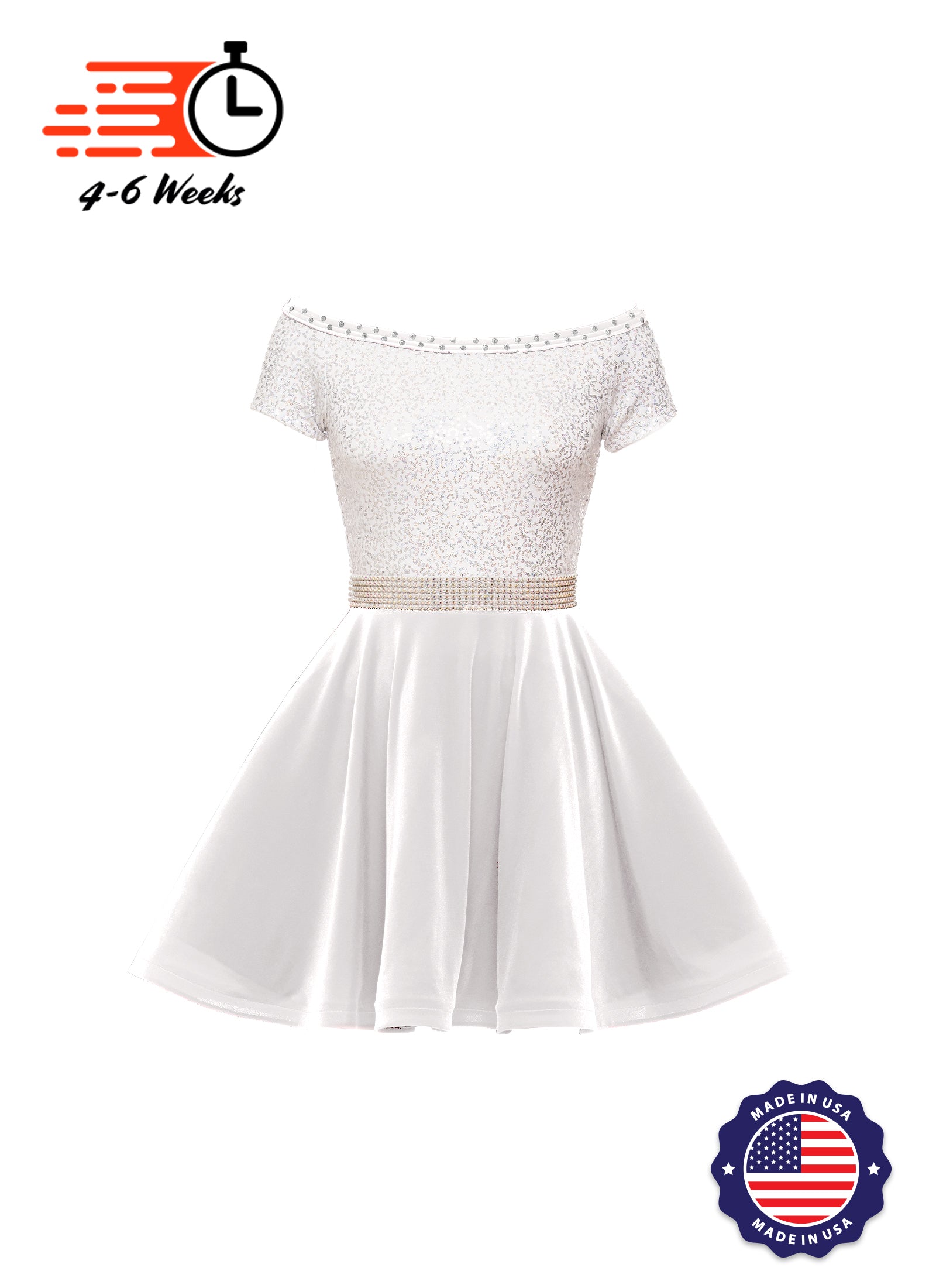 Holiday White/Silver Holo Stretch Sequin Boat Neck DANCER w/ Velvet Skirt and Faux Rhinestone Belt