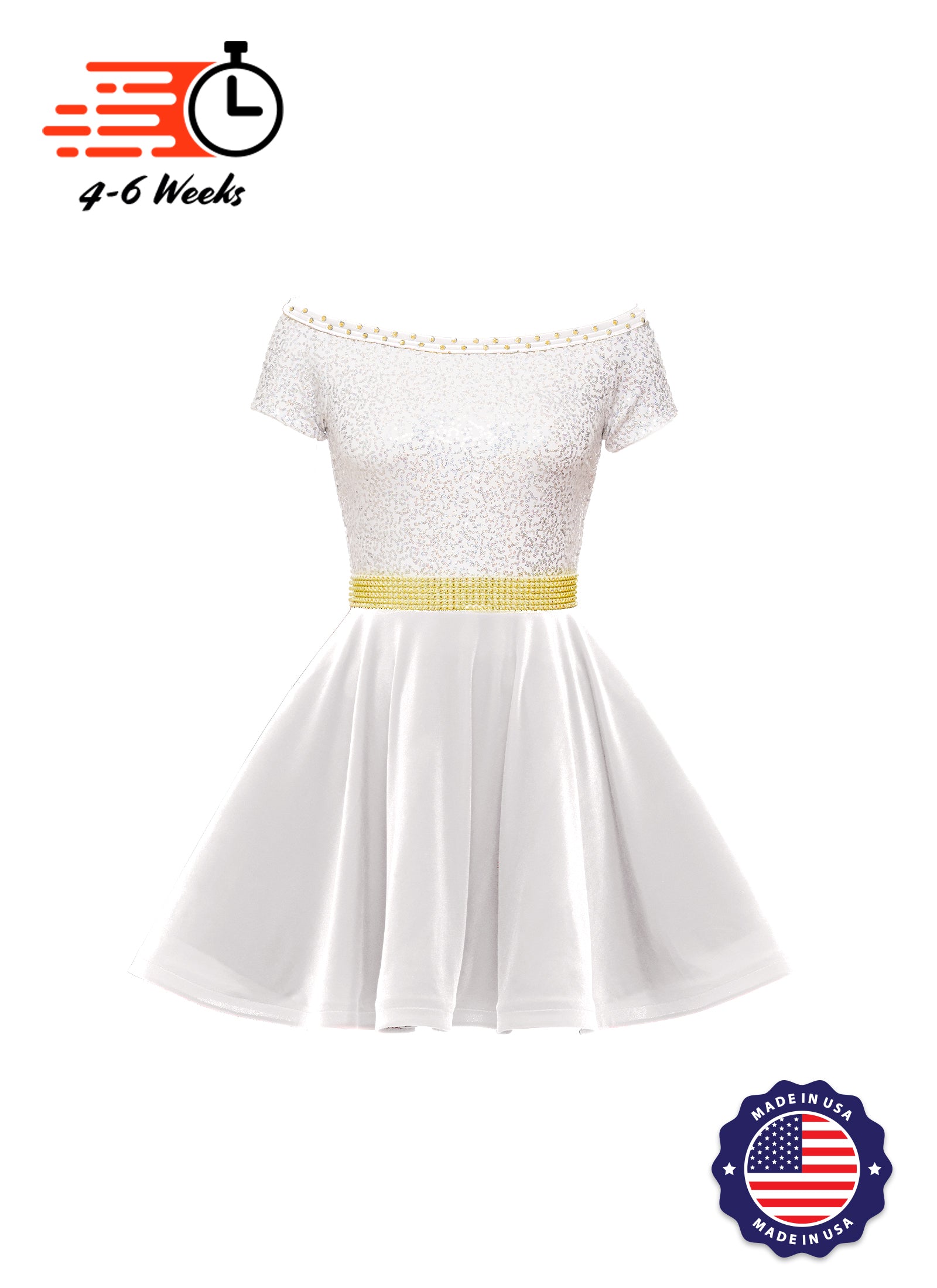 Holiday White/Silver Holo Stretch Sequin Boat Neck DANCER w/ Velvet Skirt and Faux Rhinestone Belt