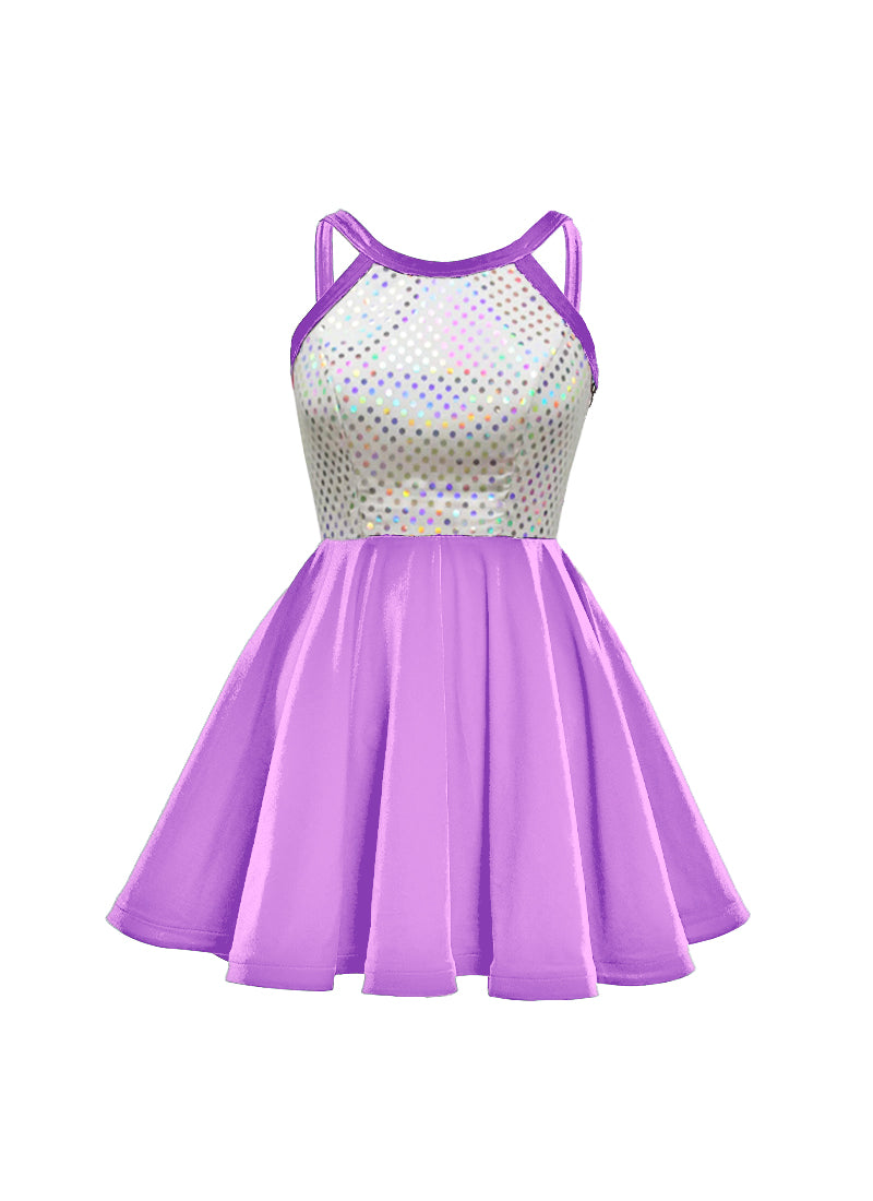 White/Silver Laser Dot & Velvet Show Choir Dress - Pinks & Purples - Ships 4 to 6 weeks