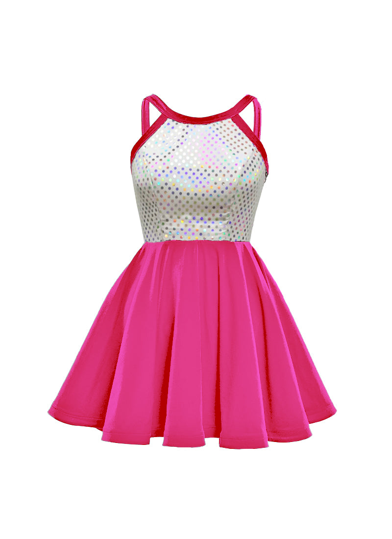 White/Silver Laser Dot & Velvet Show Choir Dress - Pinks & Purples - Ships 4 to 6 weeks