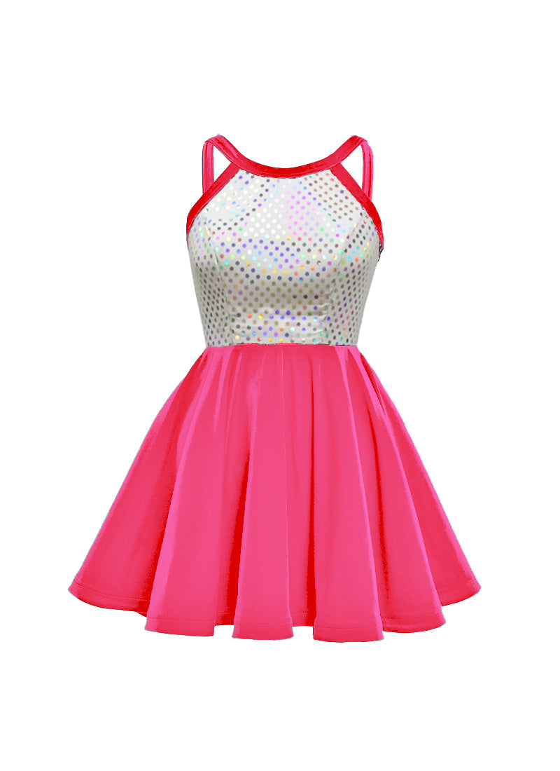 White/Silver Laser Dot & Velvet Show Choir Dress - Pinks & Purples - Ships 4 to 6 weeks