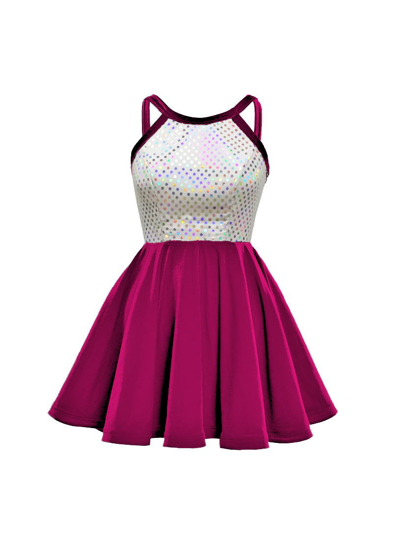 White/Silver Laser Dot & Velvet Show Choir Dress - Pinks & Purples - Ships 4 to 6 weeks