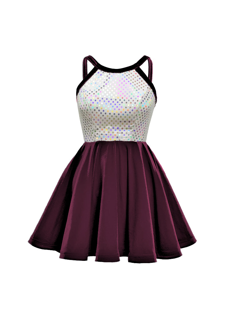 White/Silver Laser Dot & Velvet Show Choir Dress - Pinks & Purples - Ships 4 to 6 weeks