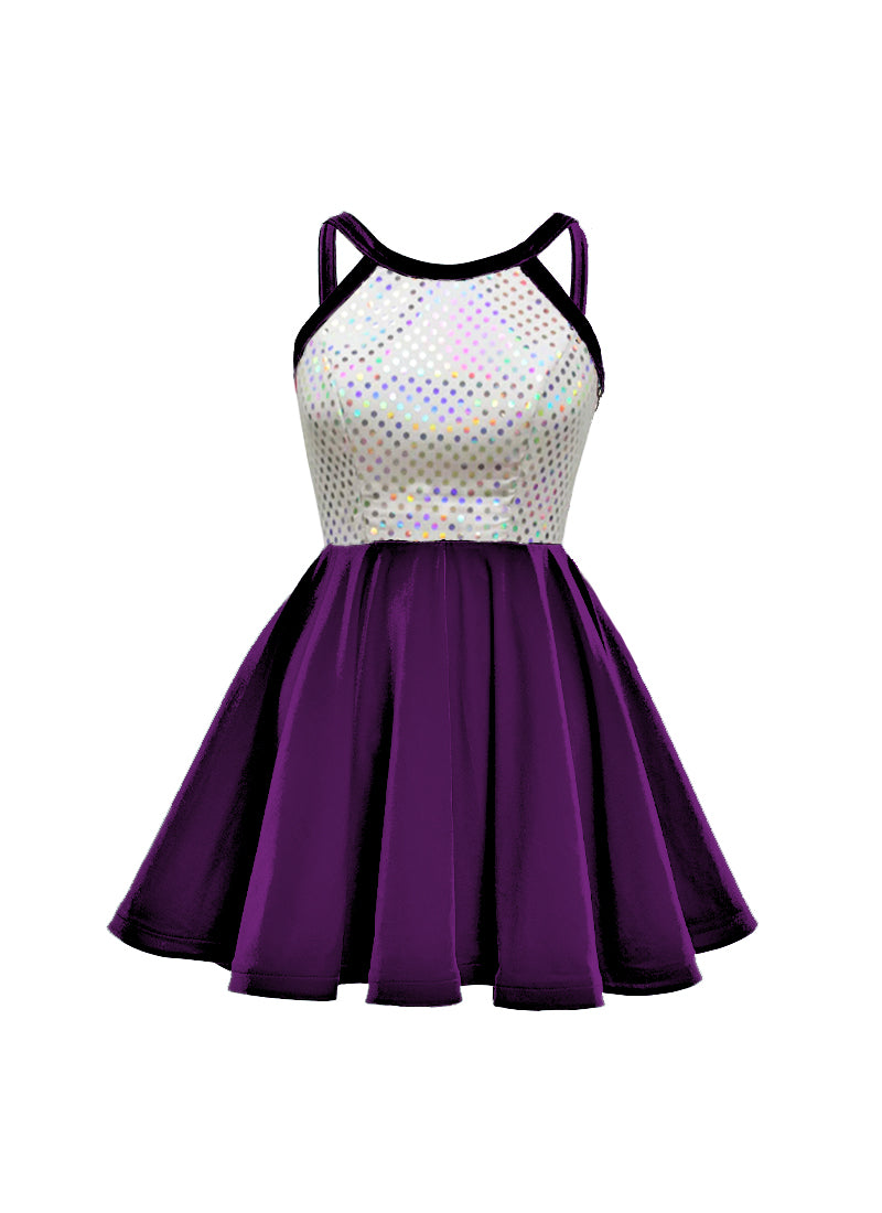White/Silver Laser Dot & Velvet Show Choir Dress - Pinks & Purples - Ships 4 to 6 weeks