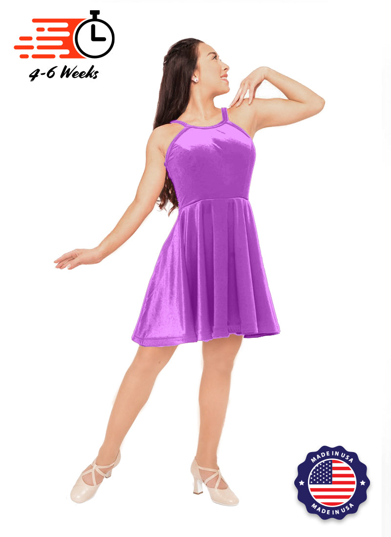 The DANCER Orchid Stretch Velvet Show Choir Dress w/model front