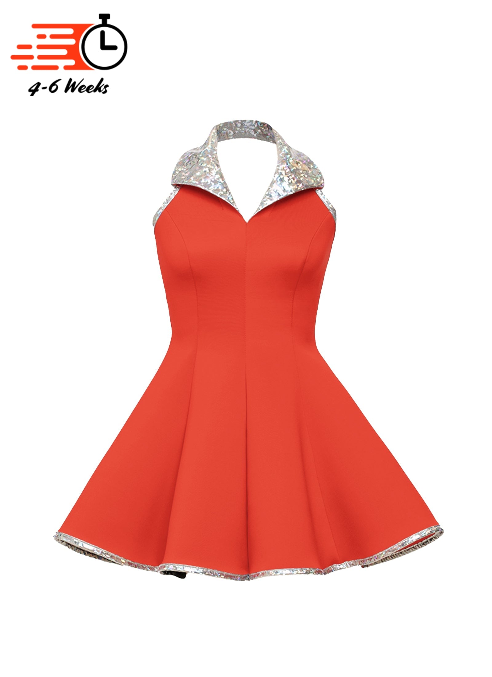 Lapel Collar Princess Panel Show Choir Dress - Reds & Oranges - Ships 4 to 6 weeks