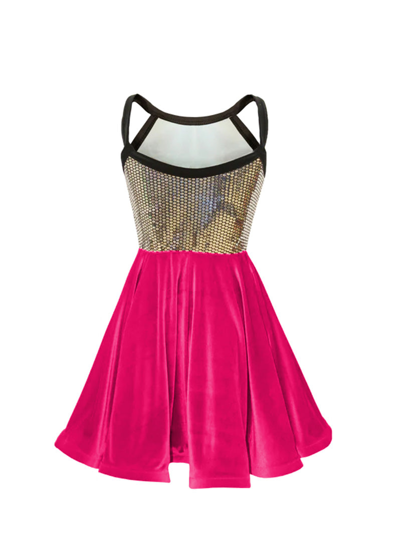 Silver Disco Ball Sequin/Hot Pink Stretch Velvet Show Choir Dress back