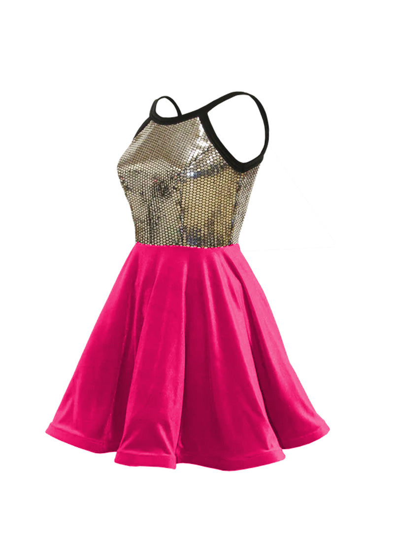 Silver Disco Ball Sequin/Hot Pink Stretch Velvet Show Choir Dress side