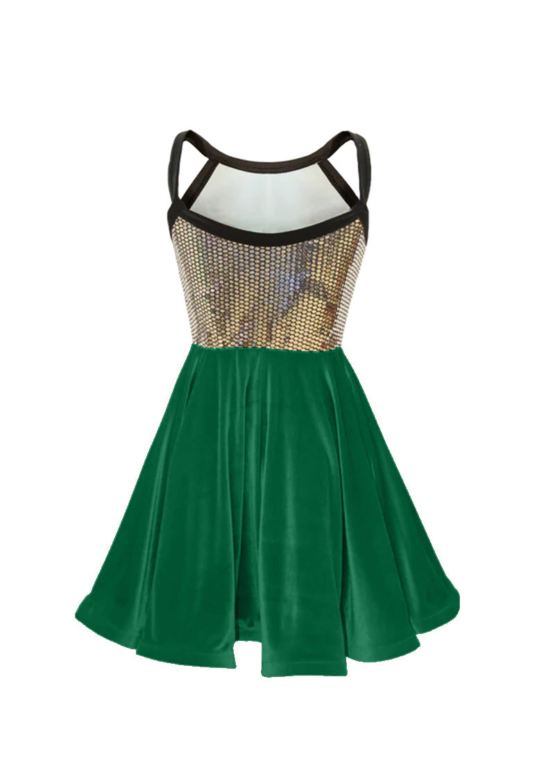 Silver Disco Ball Sequin/ Kelly Green Velvet Show Choir Dress - Ships 4 to 6 weeks
