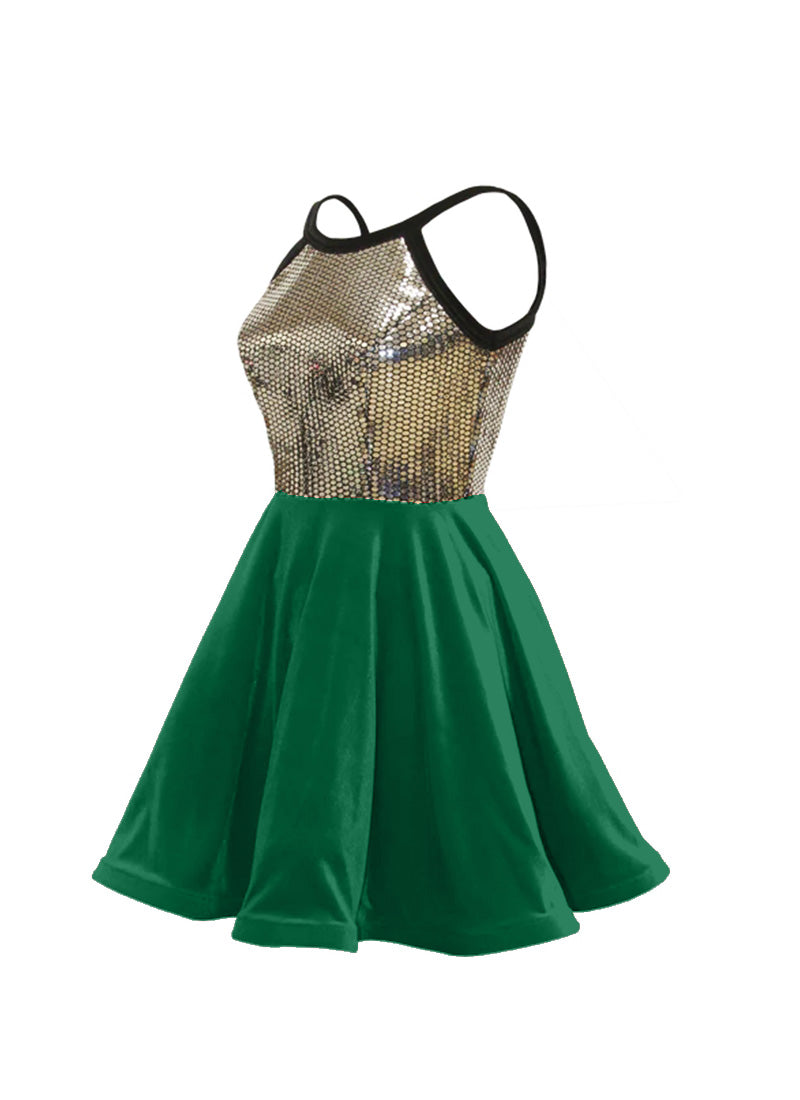 Silver Disco Ball Sequin/Kelly Green Stretch Velvet Show Choir Dress side