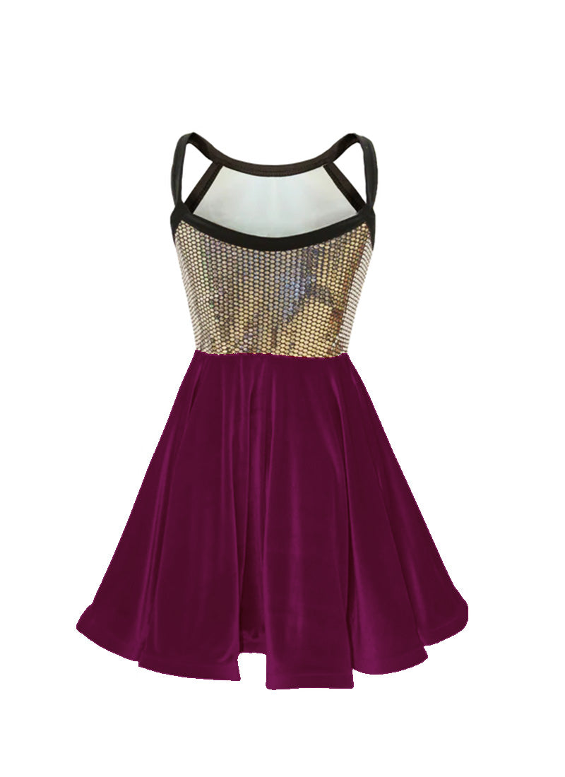 Silver Disco Ball Sequin/Magenta Stretch Velvet Show Choir Dress back