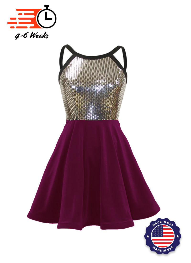 Silver Disco Ball Sequin/Magenta Stretch Velvet Show Choir Dress front