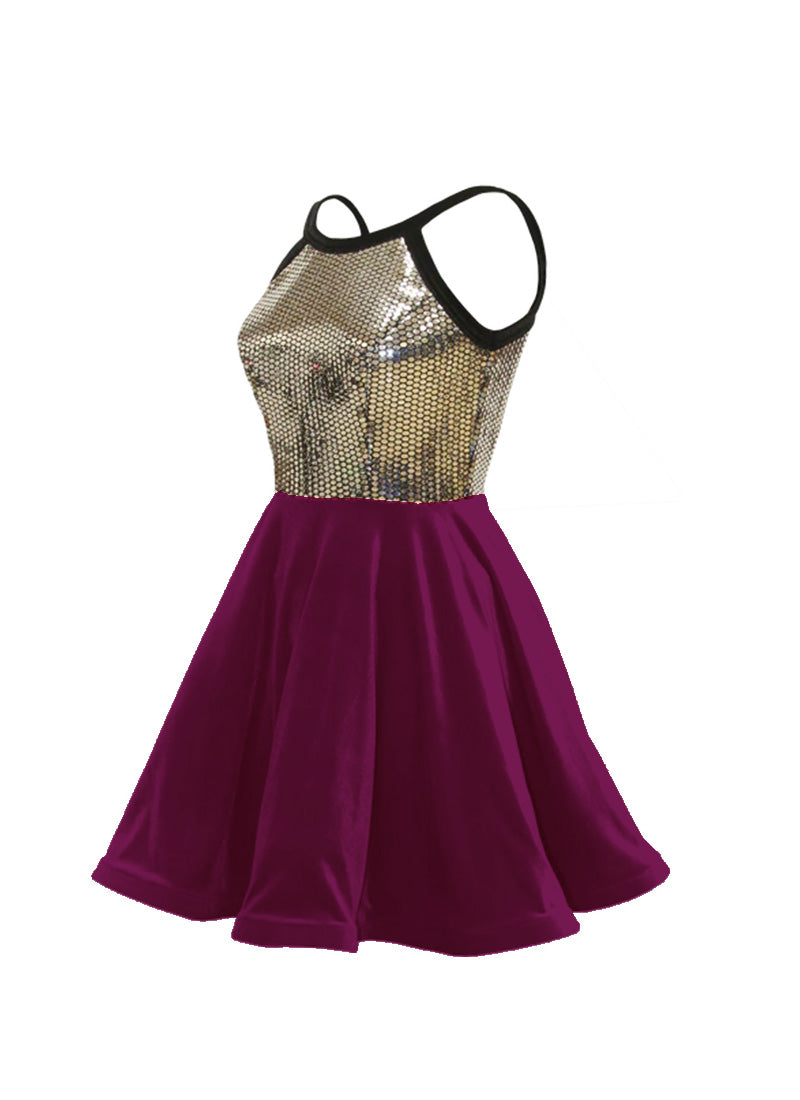 Silver Disco Ball Sequin/Magenta Stretch Velvet Show Choir Dress side