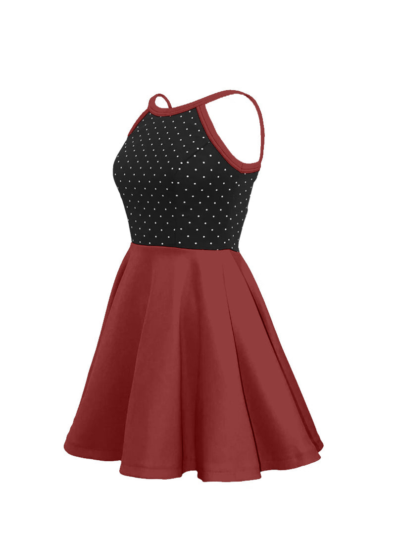 White Pin Dot on Black Bodice/Burgundy Knit Show Choir Dress side